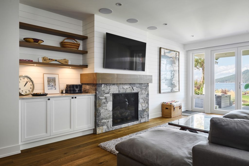 living room fireplace of Lands End home